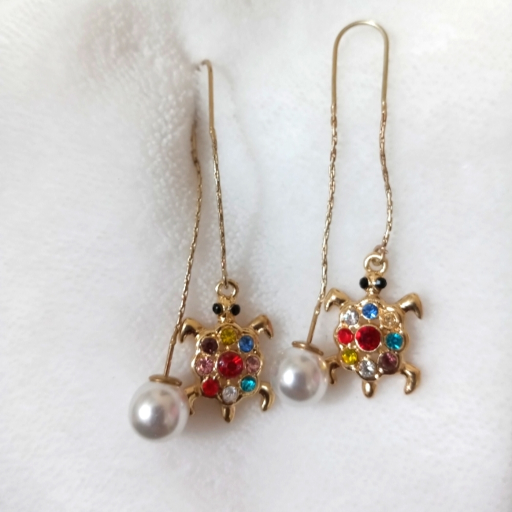 Turtle double sided gold filled earrings